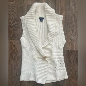 Y2K Chaps Cream Shawl Collar Sweater Vest M Cotton Toggle Cardigan Knit Coastal